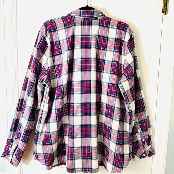 Talbots cotton plaid red, blue, green, white button up shirt XL - Picture 2 of 10